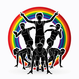 彩虹跑海报人们跑跑步马拉松跑队工作跑群的人运行图形矢量.照片