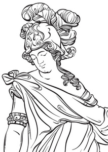希腊神的线型。伟大的模板着色书籍页面。古典主义.古希腊。神话和传说。分离黑白矢量图稿