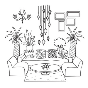 客厅手绘图片-客厅手绘素材-客厅手绘插画-摄图新视界