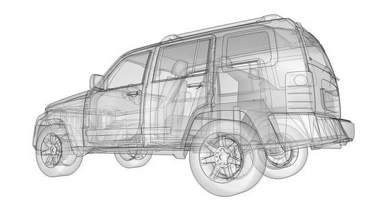 透明的 Suv 与简单的身体直线。3d 渲染