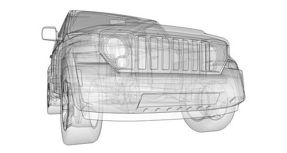 透明的 Suv 与简单的身体直线。3d 渲染