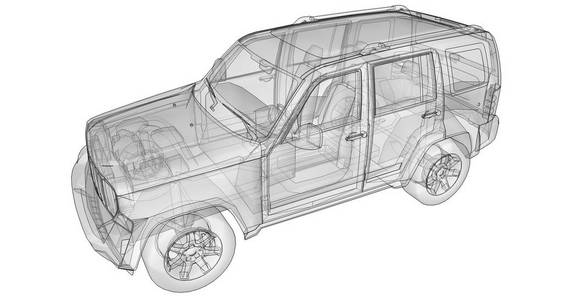 透明的 Suv 与简单的身体直线。3d 渲染