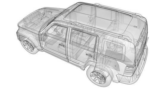 透明的 Suv 与简单的身体直线。3d 渲染