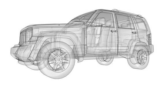 透明的 Suv 与简单的身体直线。3d 渲染