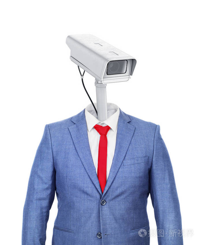一个空心的服装头部在监控摄像头的形状