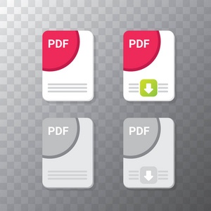 矢量平面 pdf 文件图标和矢量 Pdf 下载图标设置隔离在透明的背景。网站的矢量文档或演示图标设计模板