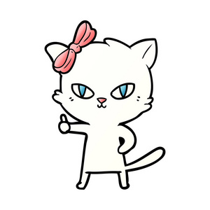 可爱的卡通猫竖起大拇指象征图片