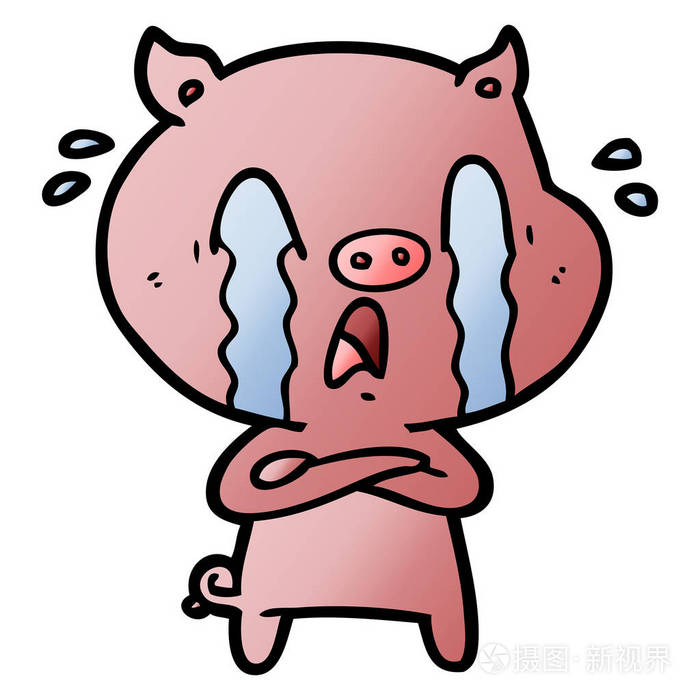 哭猪漫画矢量插图