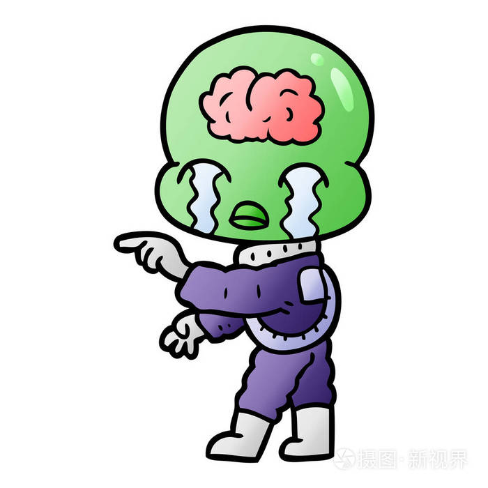 卡通大脑外星人哭泣和指点