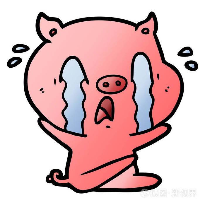 哭猪漫画矢量插图