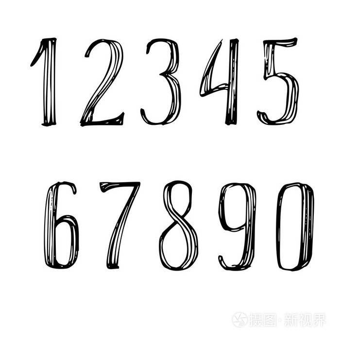 白色背景上的手绘数字