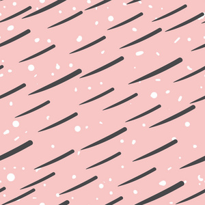 矢量抽象手画无缝图案。黑色和白色的涂鸦通用背景, 在粉红色的背景下孵化或程式化毛皮。时髦的斯堪的纳维亚时尚纺织品设计理念