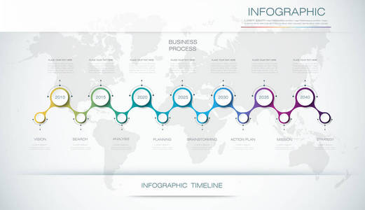 矢量数据图表时间轴设计模板与 3d 纸标签和图 8 步骤选项