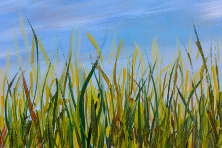 绿草背景油画照片