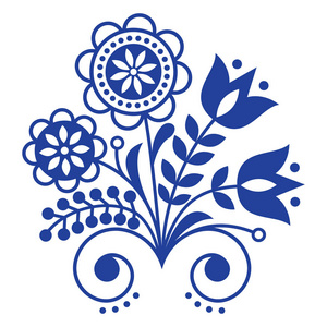 斯堪的纳维亚民间艺术装饰花北欧花卉设计复古背景深蓝色。