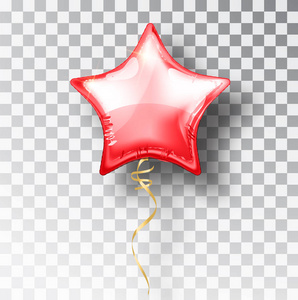 在透明背景上的星红色气球。方氦气球事件设计装饰。气球隔绝了空气。气球打印样机。放养圣诞装饰品。矢量隔离对象