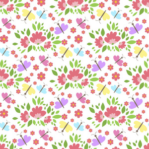 花型矢量无缝背景与鲜花柔和春天植物群壁纸纺织设计自然开花包装饰品