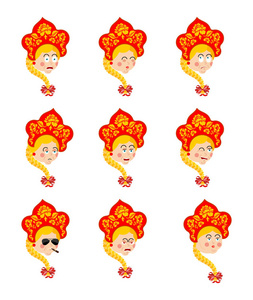 俄罗斯设置 emoji 表情头像。悲伤和愤怒的脸。有罪和睡觉