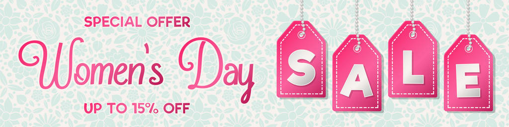 s Day Sale  glossy banner with floral background. Vector.