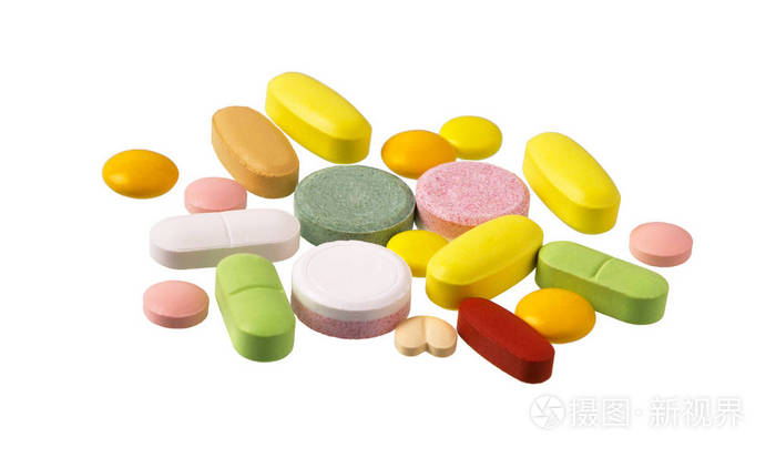 药片和药片.医用片剂,胶囊和药丸堆