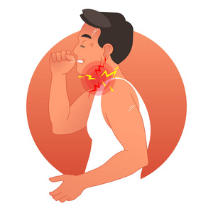 痛苦的喉咙概念向量例证与咳嗽人体躯干。感冒病毒健康问题