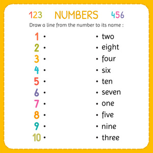 从数字中绘制一行以其名称。孩子的数字。幼儿园和学前班工作表。编写和计数数字的培训。儿童练习