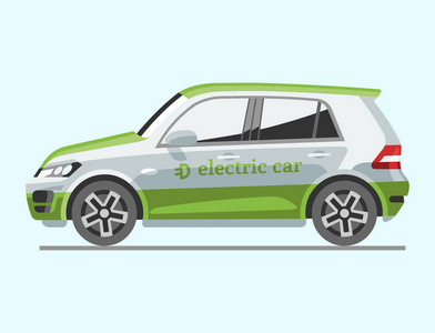 电动车用太阳能电池板生态运输矢量插画汽车插座电动车电池充电器