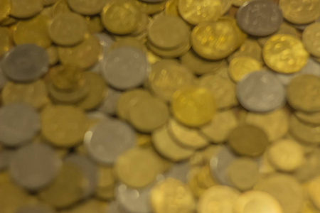 背景概念，部分不集中的乌克兰硬币，有空间复制或文本