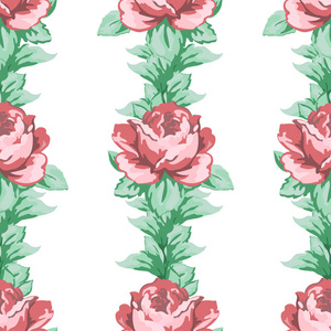 玫瑰花手画无缝图案, 矢量花卉背景, 花绣饰品。画芽粉红色玫瑰花和叶子在白色背景。用于织物设计, 墙纸, 装饰