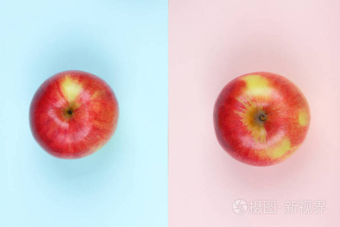 苹果水果流行艺术红苹果粉蓝背景水果早餐维生素素食背景粉彩背景简约设计师空白亚洲食物美式早餐