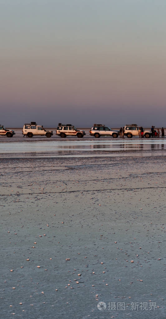 埃塞俄比亚非洲在湖中为盐水许多汽车