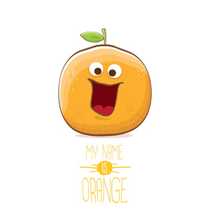 矢量滑稽卡通可爱橙色字符在白色背景下隔离.我的名字是橙色向量概念.