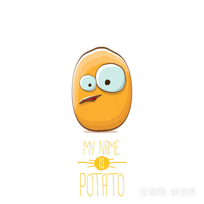 矢量滑稽卡通可爱的小马铃薯字符在白色背景下隔离.