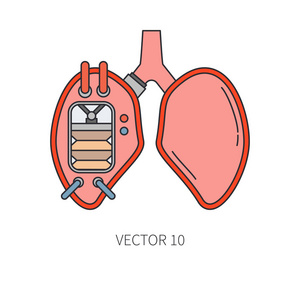 仿生肺和气管假体线图标。仿生假肢。生物技术未来医学。未来的技术。医用人工机械机器人植入符号和符号。移植
