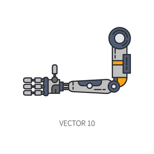 仿生机器人手臂假肢颜色线图标。仿生假肢肢体。生物技术未来医学。未来的技术。医用人工机械机器人植入符号和符号。移植