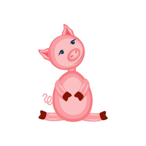 卡通可爱的粉红色的猪坐在白色, 彩色矢量插图农民家庭儿童动物, 字符