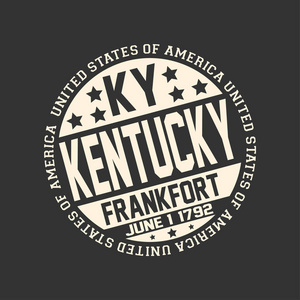 装饰邮票黑色背景与邮政缩写KY，州名称肯塔基，首都法兰克福和日期成为一个州1792年6月1日与文字美利坚合众国围绕它。