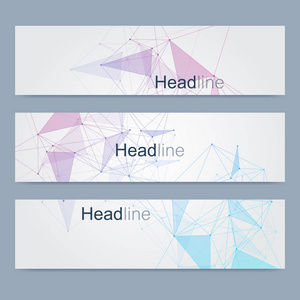 现代向量横幅的科学设置。Dna 分子的结构与连接的线和点。科学向量背景。医疗 技术，化学设计