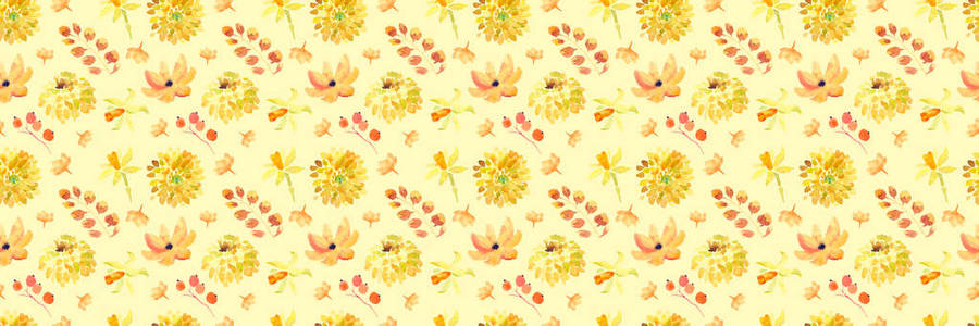 黄色夏季花卉无缝图案与美丽的橙色花卉插图，创造结婚卡波霍老式邀请海报和网页横幅背景。