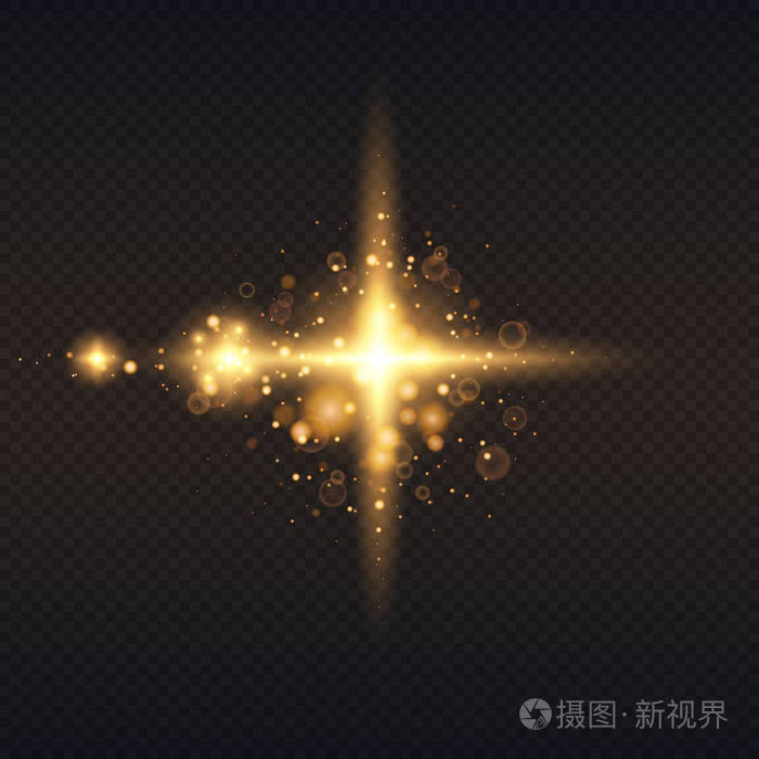 金色辉光粒子.闪光效果.有火花的爆炸.半透明特光效果.黑色背景.