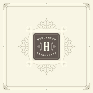 装饰标志设计模板矢量繁荣书法复古框架。适用于豪华克雷斯特，精品品牌，婚礼店，酒店标志。