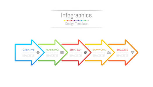 图表为您的业务数据设计元素, 其中有5个选项部件步骤时间线或过程。箭头符号概念, 矢量插图