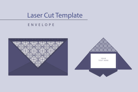 激光切割婚礼请柬模板矢量。婚礼请柬或带抽象装饰品的问候信封。打开卡。适用于贺卡请柬菜单