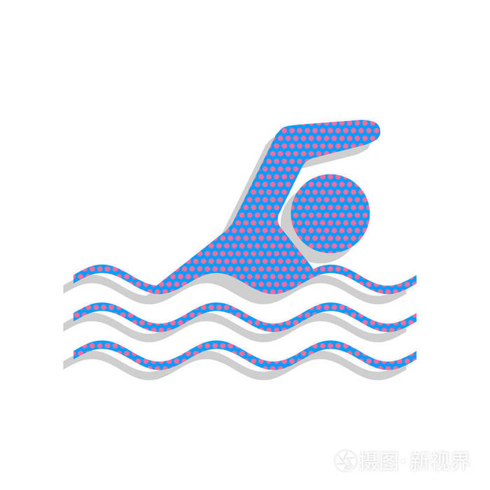 游泳水运动标志.矢量.彩虹蓝图标与仙客来