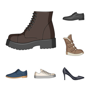 不同的鞋卡通图标在集合中设计。男女鞋矢量符号股票 web 插图