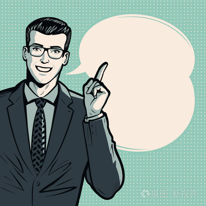 商人或西装人.经营理念.流行艺术复古喜剧风格.卡通矢量插画