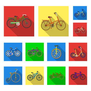 各种自行车平面图标集为设计集合。运输媒介符号股票的类型 web 插图
