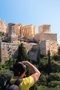 游客拍照雅典卫城, 帕台农神庙, 雅典, 希腊