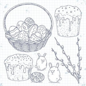 复活节蛋糕, 画鸡蛋在篮子和柳树分支
