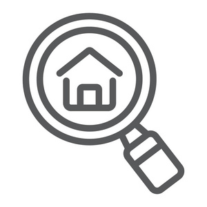 寻找房地产公司线图标, 房地产和家庭, 搜索首页符号矢量图形, 一个线性模式在白色背景, eps 10